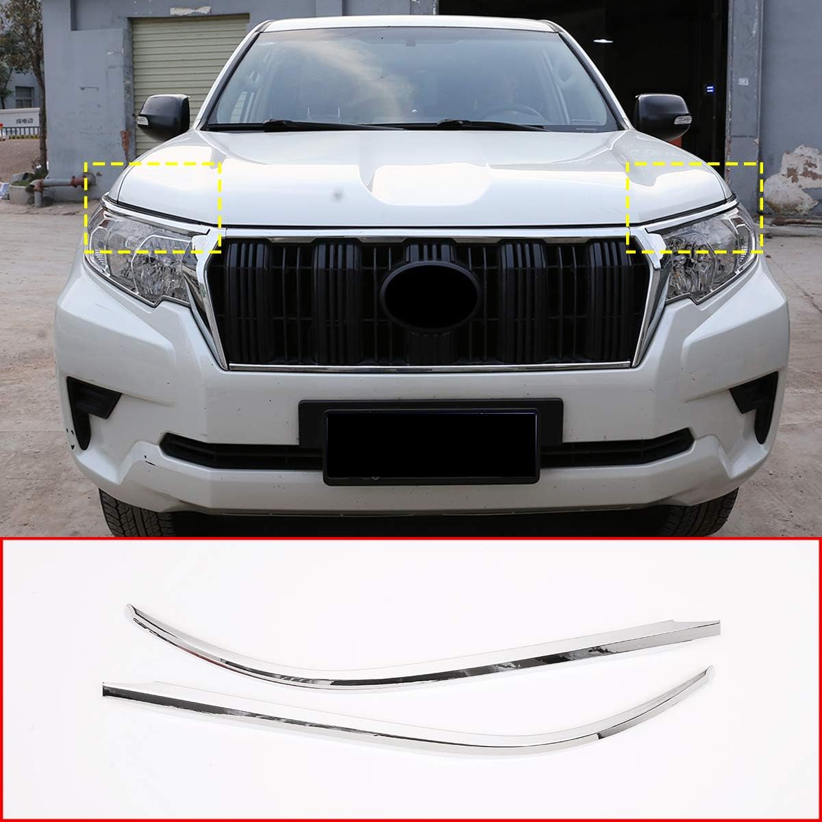 ABS Chrome Car Exterior Decoration Front Headlamps Headlight Trim Strip for Land Cruiser Prado 2018