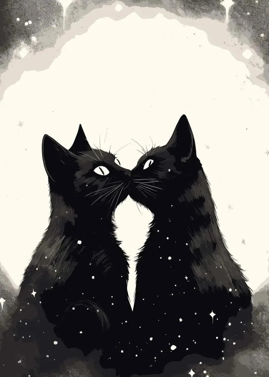 Tableau chat noir et blanc moderne sur toile 40x50cm lune