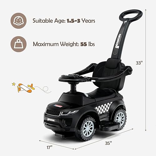 Miniatura 6 de OLAKIDS Coche de empuje 4 en 1, cochecito deslizante para caminar para niños pequeños con bocina, música, luces, barandillas y mango extraíbles,