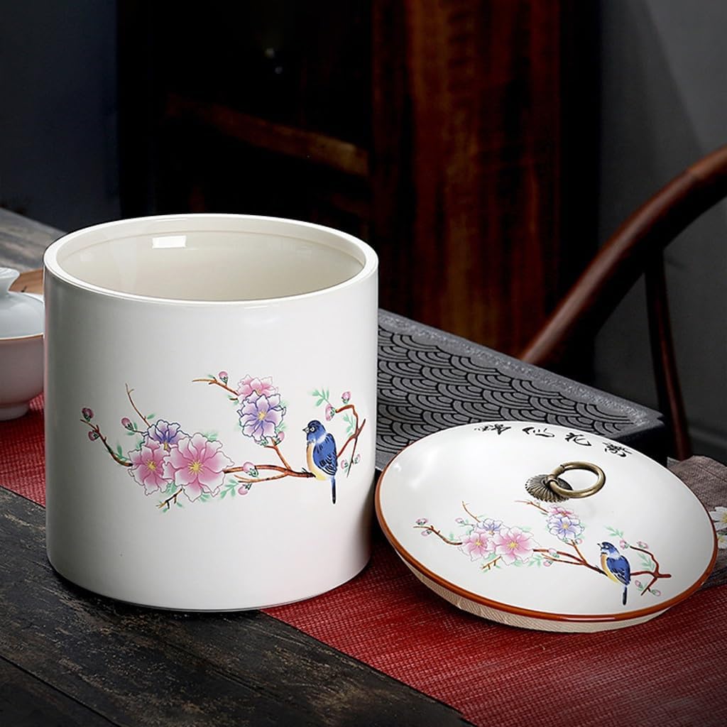 SONGCHAO Sugar Jar Ceramic Tea Cans, Cake Storage, Ding Kiln, Moisture-Proof Tea Canister(B)