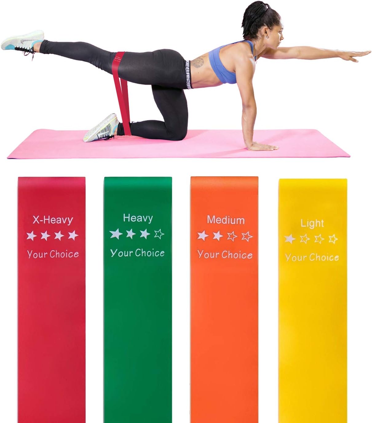 Your Choice Resistance Bands for Legs and Butt Exercise Bands Work Out Bands Stretch Bands, 12 x 2 Inch Set of 4