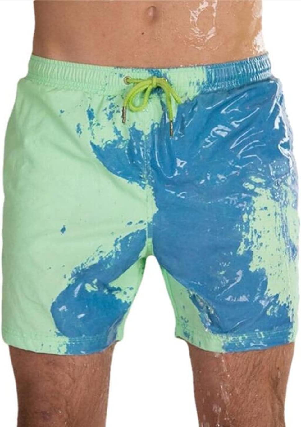 NXDRSMens Color Changing Beach Swim Trunks - Temperature Sensitive Color-Changing Beach Men Swimming Pants Sport Summer Swimsuit Surfing Swim Trunks Shorts (S,Green-Blue)