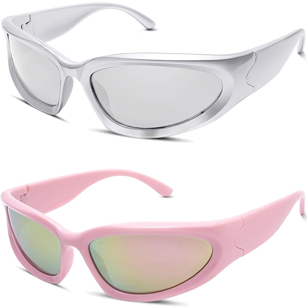 knliwkm 2 Pairs Y2K Wrap Around Sunglasses Sports Futuristic