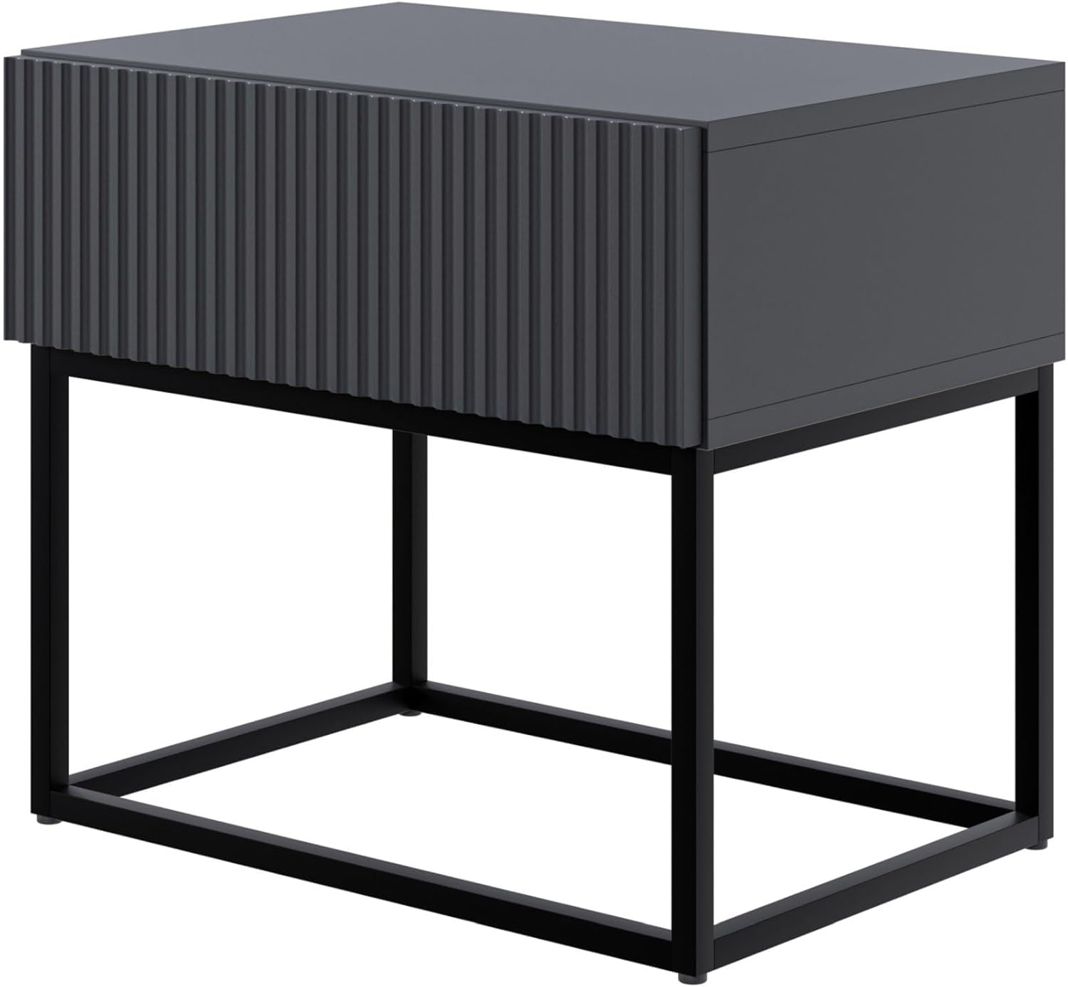 Selsey Nachttisch, 44 x 50 x 5,6 cm Schwarz, Schwarze Beine | Beistellschrank, Beistelltisch, Nachtschrank, Mit Schublade
