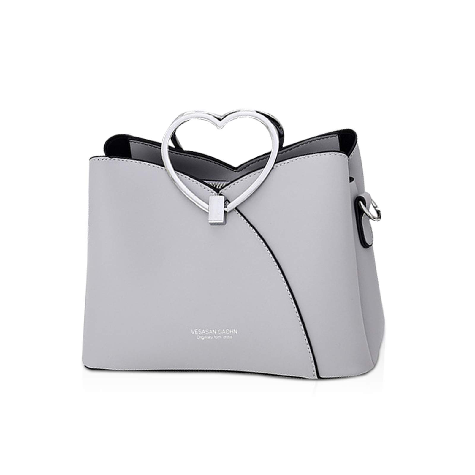 NICOLE & DORIS Fashion Handbag for Women Top Handle Bag PU Leather Messenger Bag Waterproof Shoulder Bag Ladies Crossbody Bag With Heart Shaped Handle Light grey