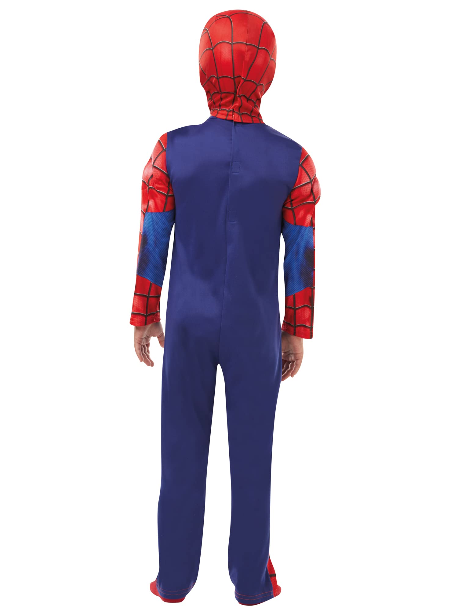 RUBIE'S Spider-Man Officieel Marvel luxe Spider-Man-kostuum voor kinderen maat 3 tot 4 jaar kostuum met gevoerde spieren bivakmuts klittenbandsluiting geïntegreerde laarzenafdekking