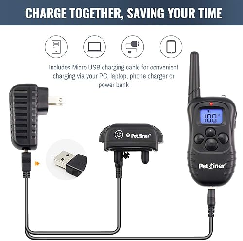 Miniatura 5 de Petrainer PET998DB1 Collar de entrenamiento para perros recargable e impermeable de 330 yardas con pitido seguro, vibración y choque eléctrico