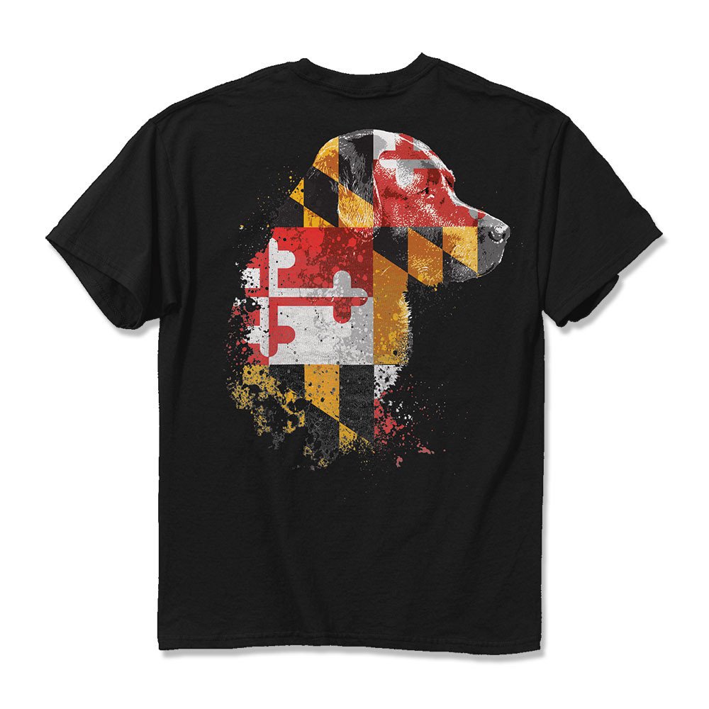 Maryland Flag Lab Pup Dog Labrador Retriever Black Cotton Shirt (Small - 2XL) (Medium)