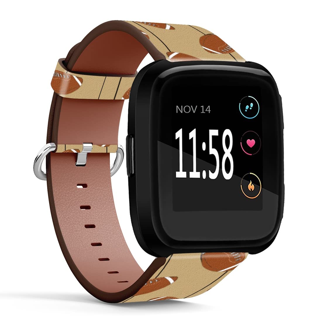 Mingdao Compatible with Fitbit Versa 2 / Versa / Versa Lite / Versa SE Patterned Leather Replacement Band (American Football On Stripes-Wb21)