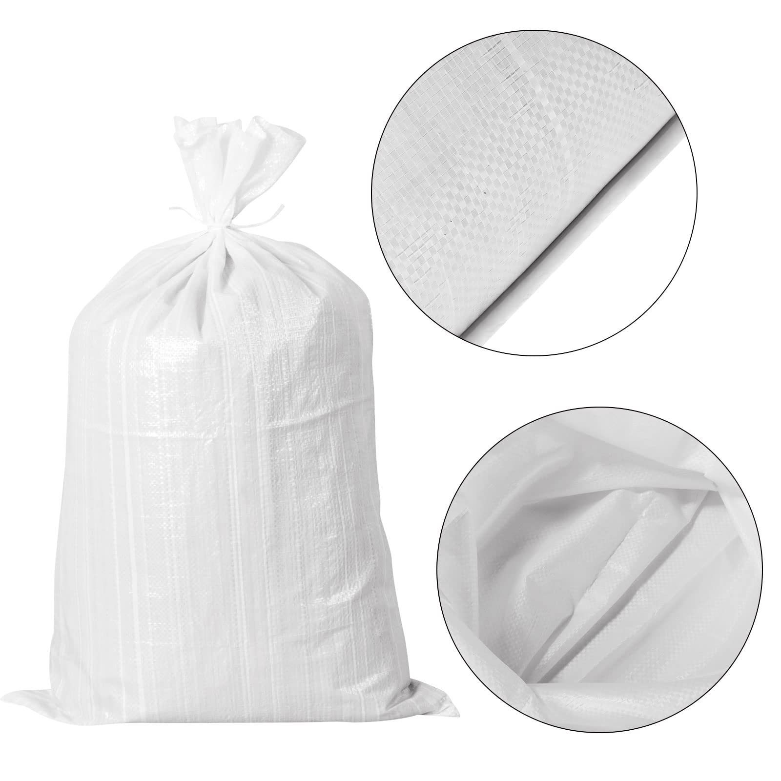 MIVIDE 30 sacchetti di sabbia bianca da 45x75 cm, sacchi per macerie in tessuto resistente, con 100 cravatte, sacchi per macerie intrecciati, per terreni da giardino e macerie