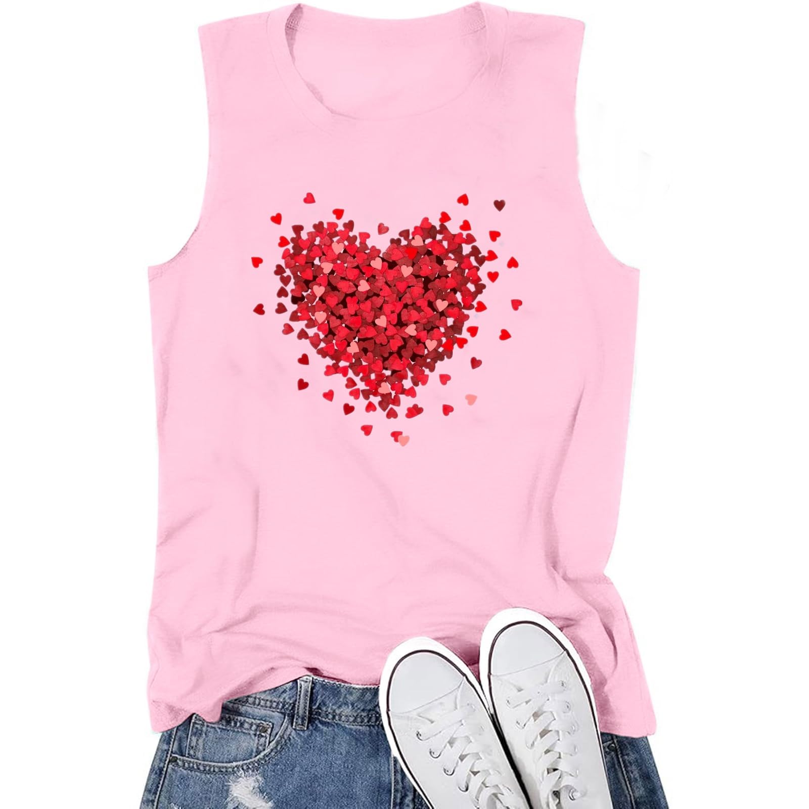 Women Valentines Tank Tops Cute Heart Graphic Shirts Love Letter Print Sleeveless Vacation Day Vacation Tees