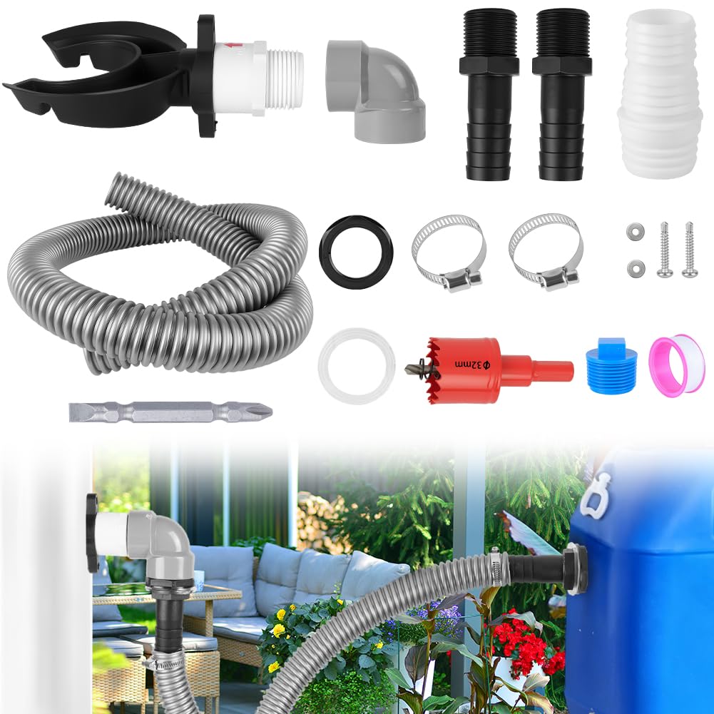 AOOWU Rainwater Diverter Kit, Water Butt Filler Kit for Downpipe, Water Butt Connector Kit Connects Downpipe to Water Butt, Water Collection System Catch Rain Water for Outdoor, Fits Round Downpipes