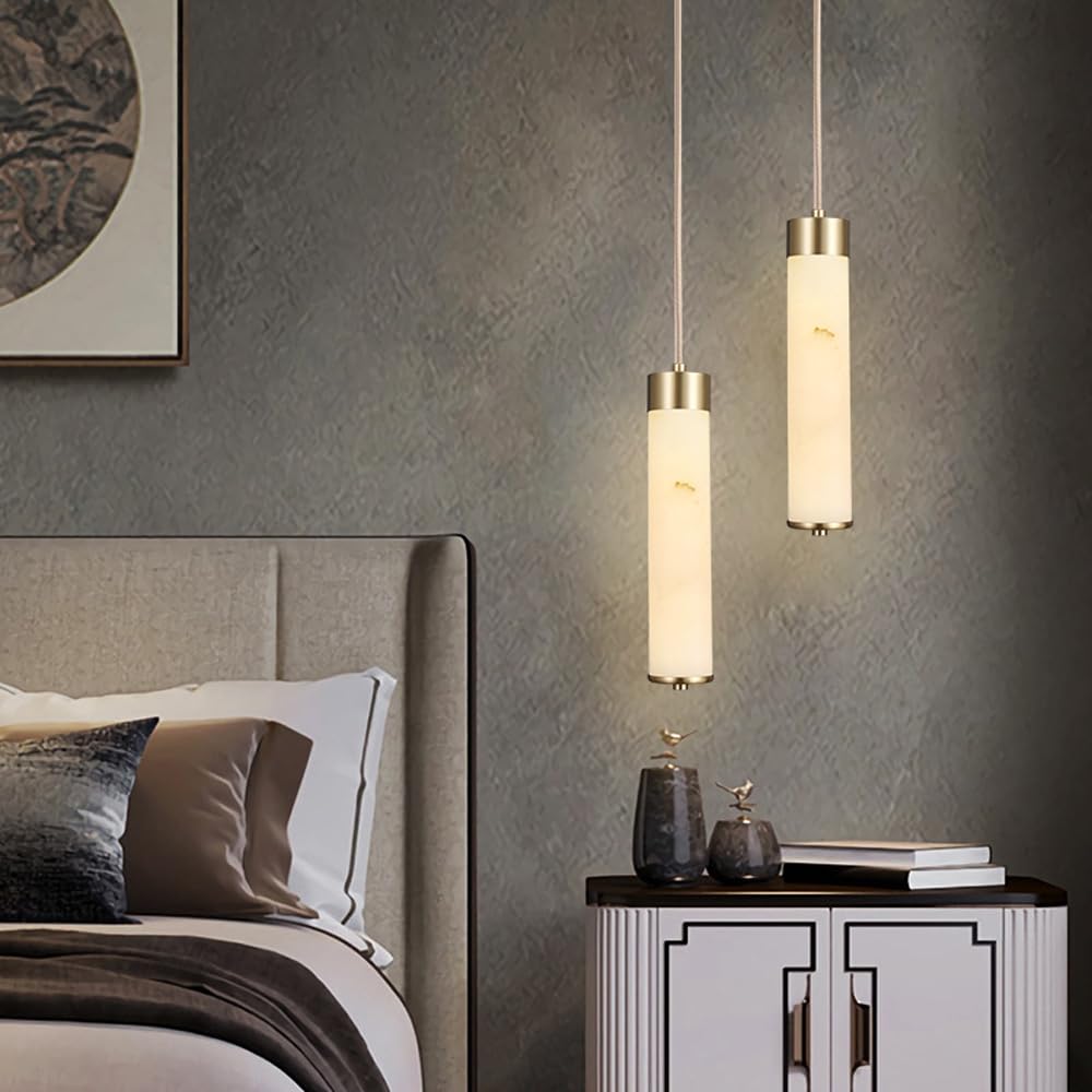 Wit marmeren glazen hanglamp messing 2 lang nachtkastje Wit marmeren glazen hanglamp messing 2 lang nachtkastje