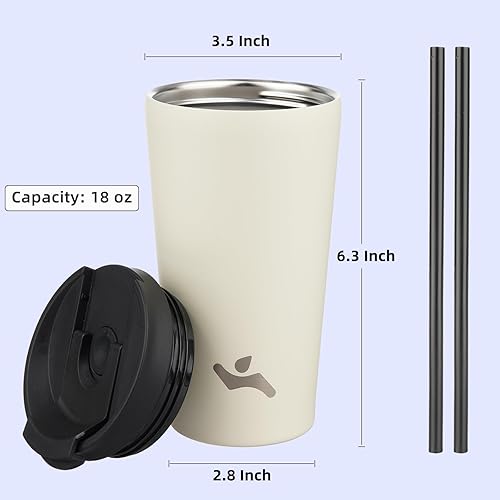 Miniatura 2 de Vaso aislado de 18 onzas con tapa y 2 pajillas, botella de agua de acero inoxidable, taza de viaje al vacío, taza de café, verde militar
