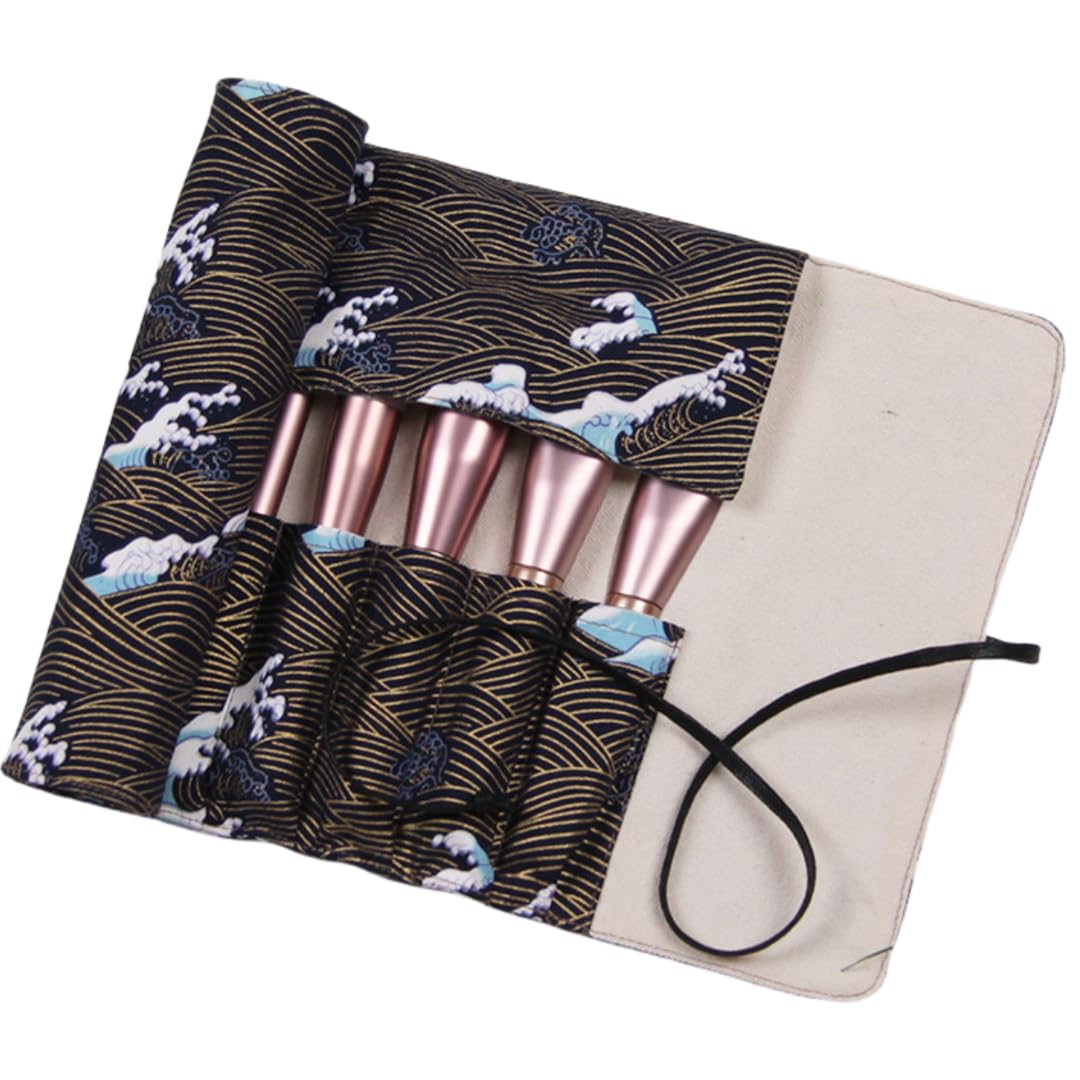 YISENJEE Canvas Roll Pouch 15-Hole Fabric Makeup Brush Storage Bag Large Capacity Portable Roll Bag-Haibo