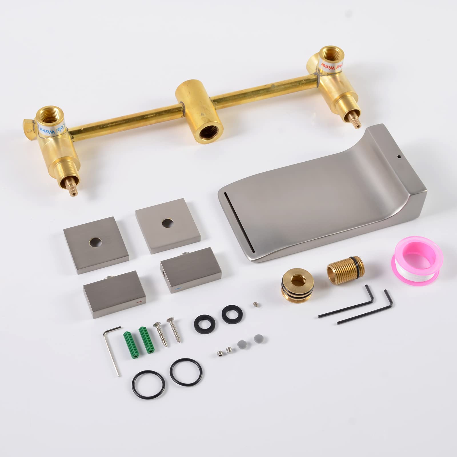 Montura de pared de grifo de cascada, 2 manijas grifo de la bañera de la cascada del cuarto de baño, relleno de la bañera del montaje de la pared, níquel cepillado, KHBFN04U