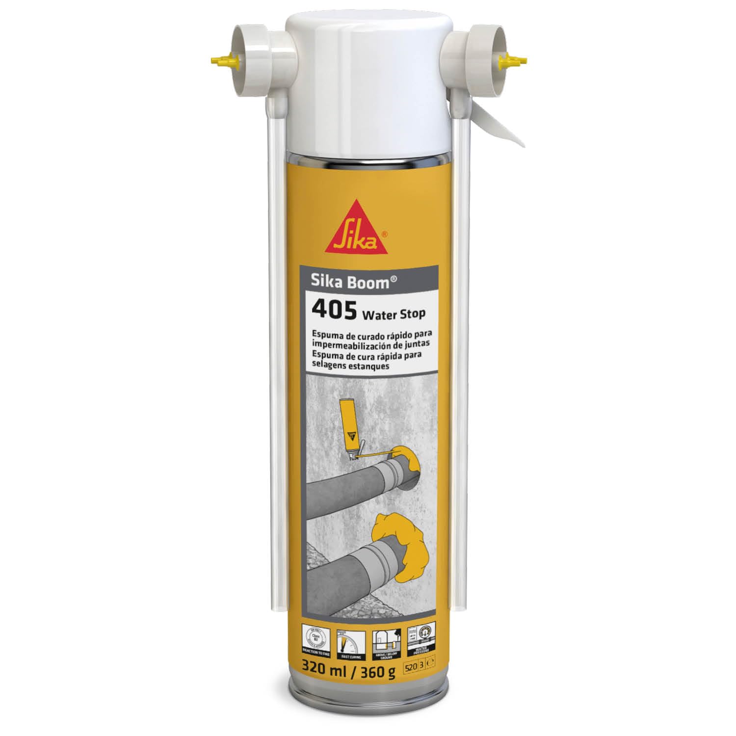 SIKA - Espuma de poliuretano de dos componentes - Sika Boom 405 Water Stop, Verde - Espuma expansiva autoexpandible y de secado rápido para sellar aberturas en paredes para tuberías y conductos -320ml