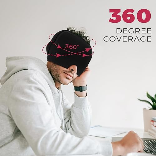 Miniatura 6 de Gorro para aliviar el dolor de cabeza de migraña, máscara de gel para los ojos, para aliviar la migraña, para terapia de calor y frío, máscara de