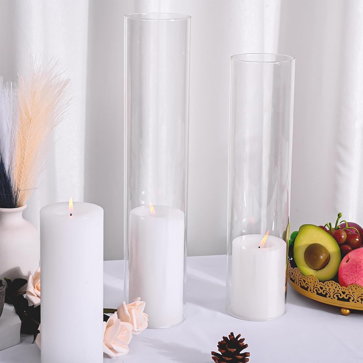 24 PCS Clear Glass Hurricane Candle Holder Sleeve,D:2.5" H:14" Bottomless Cylinder Glass Candleholder, Open Flame Candle Chimney Tube Cover,Open Ended Candle Shade - Image 7