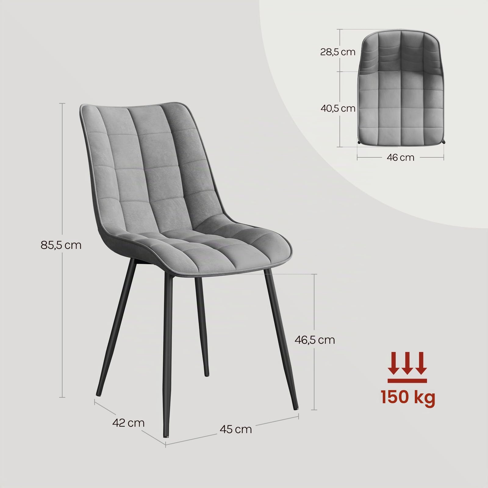 WOLTU Juego de 2 Sillas Comedor Cocina, Terciopelo Patas Metálicas, Carga 150kg, Asiento Antideslizante Cómodo, Uso Hogar Comedor Salón Dormitorio,Gris Claro
