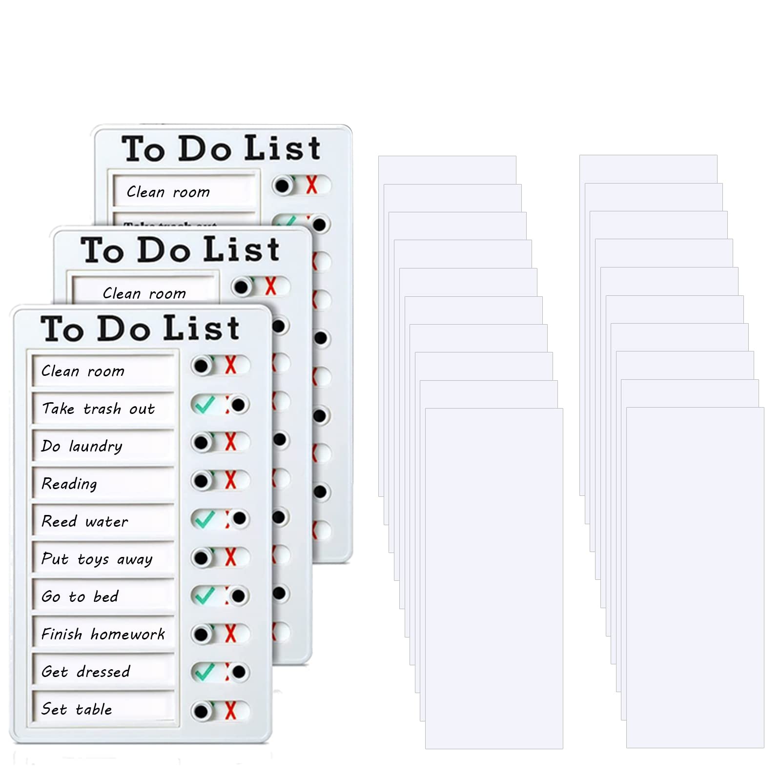 BetterJonny3 Pcs Chores Chart for Kids, Daily Checklist Chore Board Detachable Schedule Memo Boards to Do List Plastic Memo Boards with 20 Cardstock for My Chores Home Planning