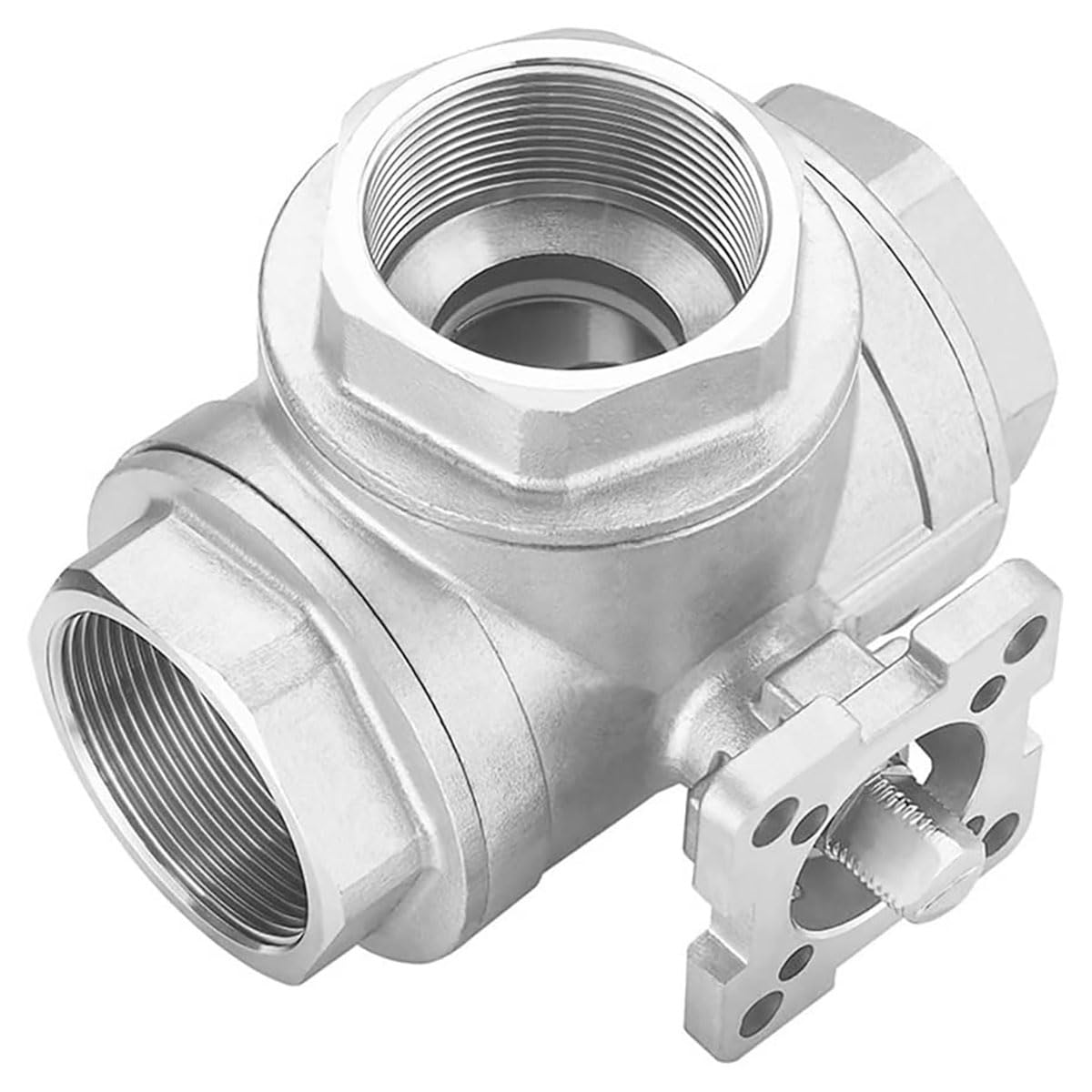 Robinet à tournant sphérique pneumatique à trois voies à plate-forme élevée - Vanne filetée SUS 304 DN8-25(Dn15 L type)