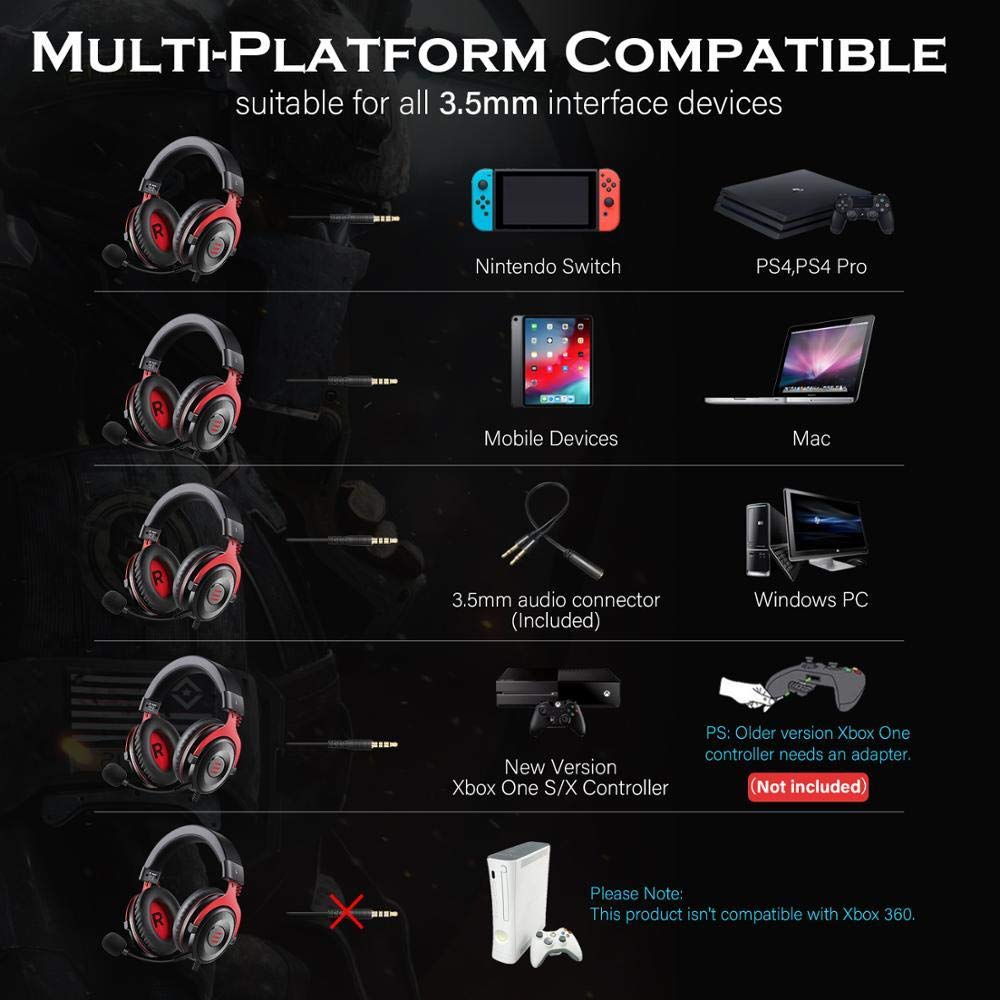 ADITAM Cuffie da gioco con cuffie da gioco cablate surround 7.1 virtuali con microfono con cancellazione del rumore per PC/Xbox/PS4 Double the comfort