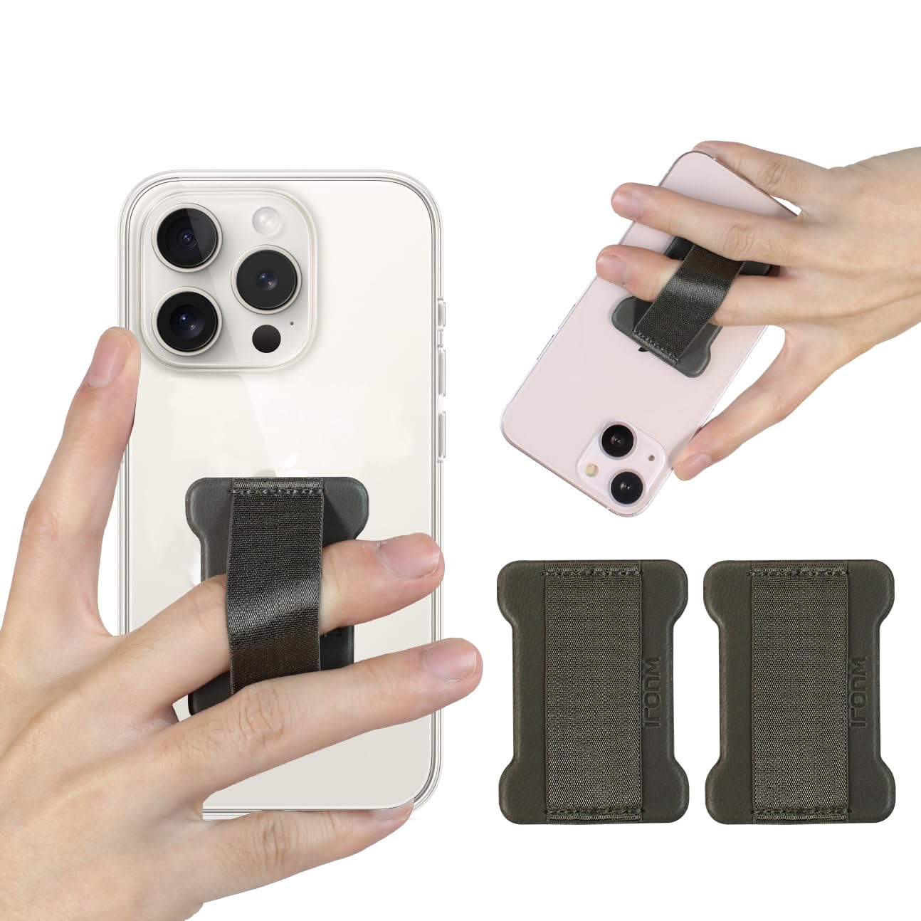 Universal Phone Grip for Smartphones - Phone Holder for Hand for Back of Phone - Wireless Charging Compatible (Gray) - 2Pack