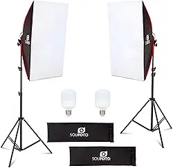 Sou Foto | Kit Iluminação LED Duplo Profissional Duo Red com Softbox 50x70cm e Tripé 2m Inclui Lâmpadas 6500K Bivolt para Estúdio Vídeos e Lives (Duo RED LED 40W)