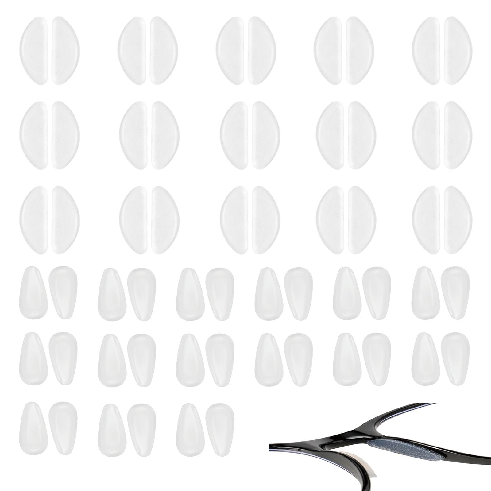 Naselli Per Occhiali In Silicone - 20 Paia, Forma A D, Antiscivolo Autoadesivi, Trasparenti, Per Montature E Occhiali Da Sole