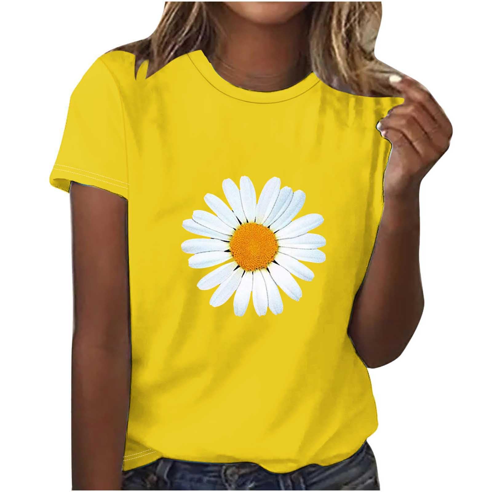 Camiseta de Manga Corta Mujer 2024 Moda Casual impresión Margarita Suelto Cuello Redondo Tumblr Tops Fiesta T-Shirt Camisa Original Verano Basic tee Talla Grande
