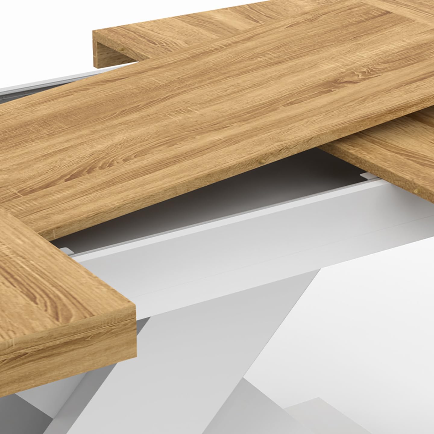 IDMarket Alicia - Mesa de comedor extensible rectangular 6-10 personas, madera y blanco, 160-200 cm
