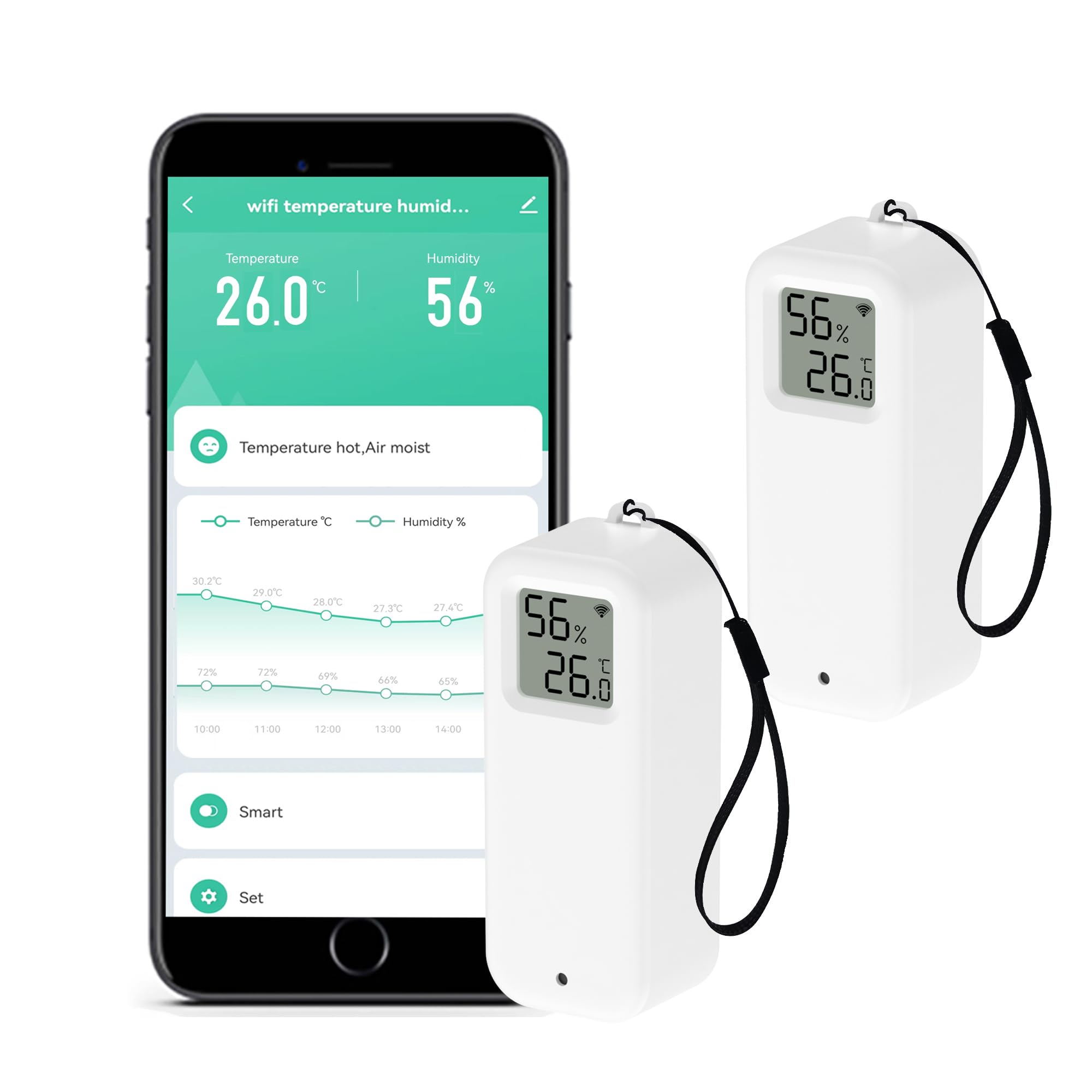 WiFi Smart Thermometer Hygrometer: Wireless Temperature Humidity Sensor with Notification Alert, Data Storage & Export, Calibrable Digital Temperature Monitor, Compatible with Alexa (2-PCS)