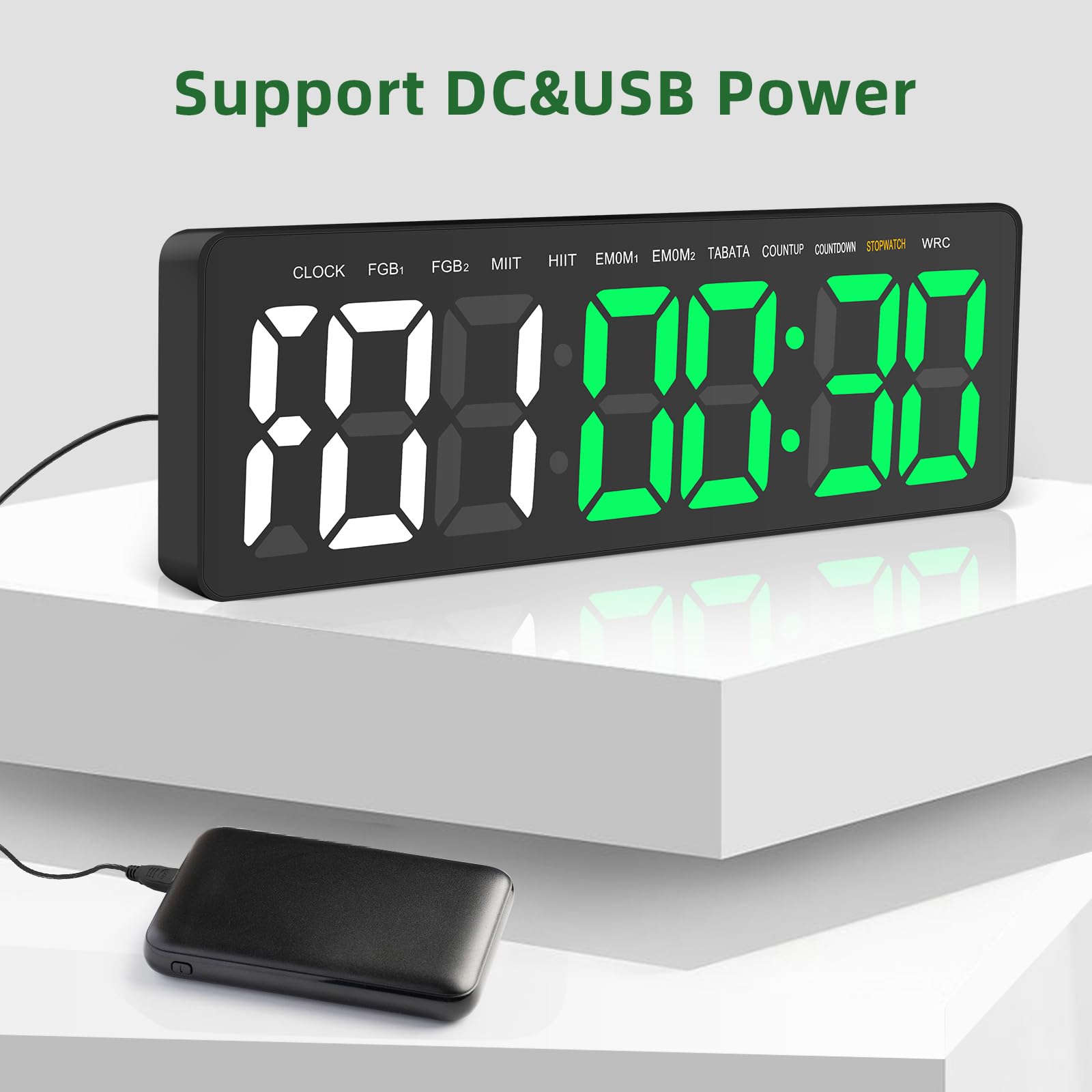 Fitness Gym Timer Groß mit Stoppuhr Countdown Countup 12/24H Uhr, Fernbedienung, 3 Helligkeit & Lautstärke Einstellbar