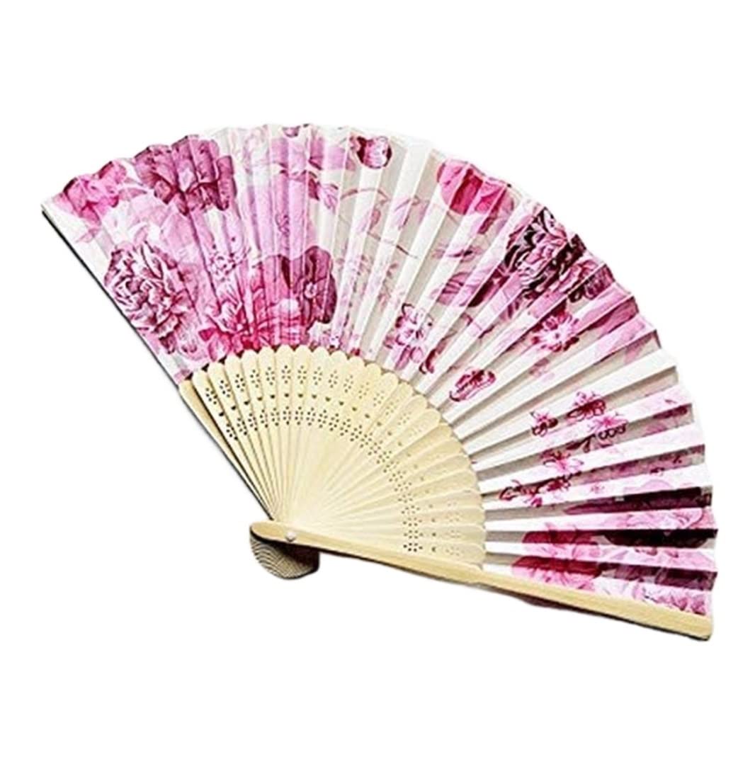 Display Fans Vintage Bamboo Folding Hand Held Flower Fan Chinese Dance Party Solid For Hand Held(A)