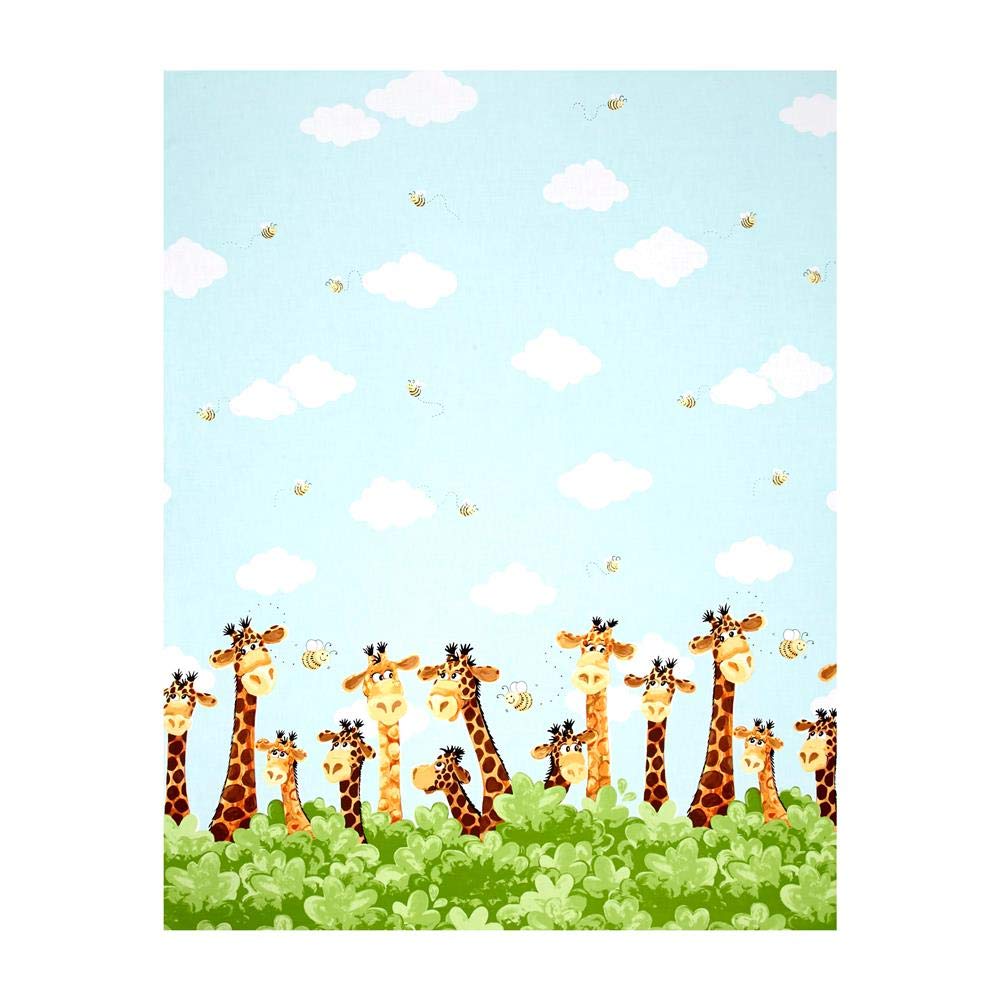 Susybee Zoe the Giraffe Zoe Single Border Aqua, Fabric by the Yard