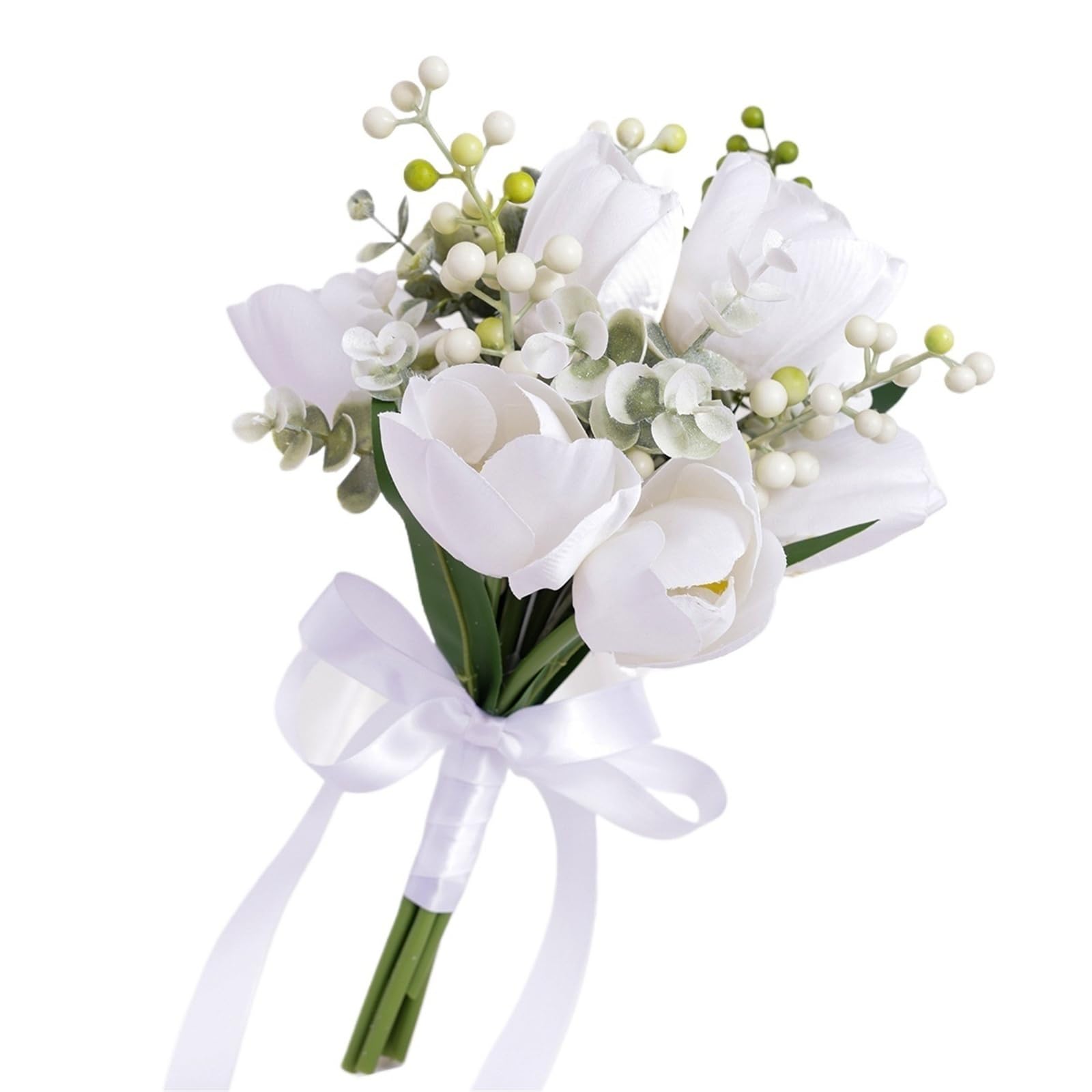 ZRHWSPD Wedding Artificial Bouquet Bridal Bridesmaid White Silk Flowers Roses Handmade Artificial Bride Mariage Bouquet(White)