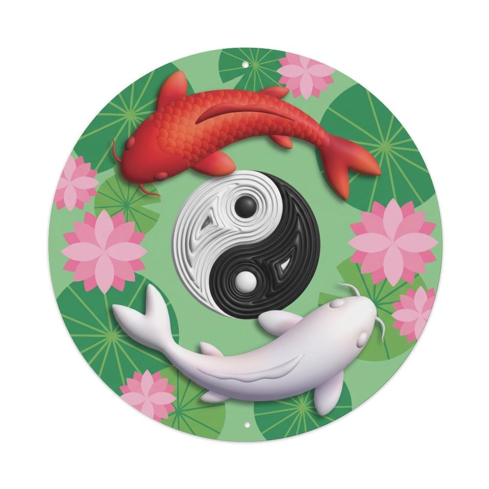 Metal Tin Sign Tai Chi Koi Fish Zen Purity Pond