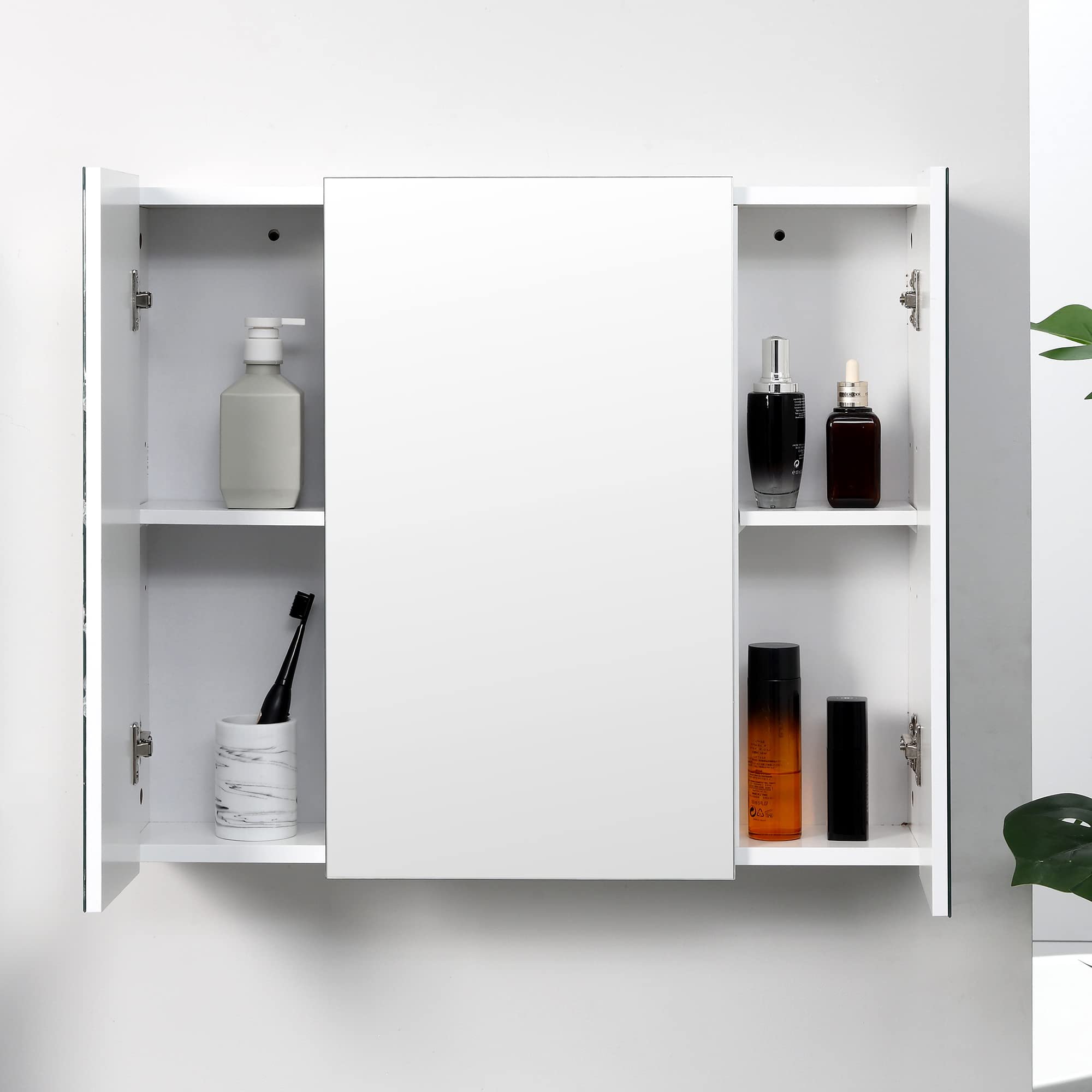 kleankin Armoire Murale de Salle de Bain avec 3 Portes Miroir et étagères réglables en MDF Blanc dim. 70L x 15l x 60H cm