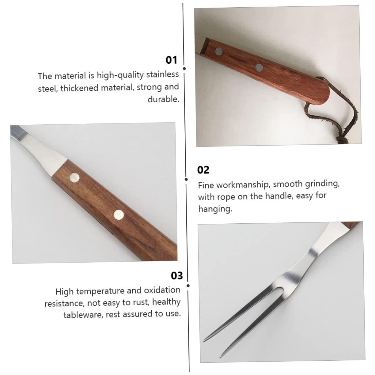 Happyyami 3pezzi Forchetta Da Barbecue Inossidabile Con Manico Utensile Per Grigliate All Aperto Resistente Alta Temperatura Per Spiedini e Design Pratico e Durevole