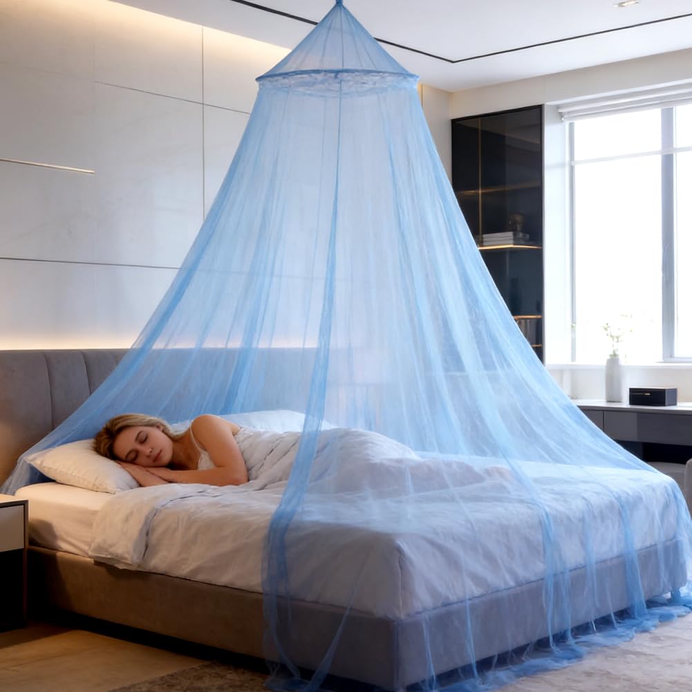 Mosquitera para Cama Doble, Universal Mosquitera para Cama con Diseño de Cúpula, Cama Portátil Mosquitose, Cama de Viaje, Mosquiteras para Hamaca en Casa, Viajes, Camping, Azul