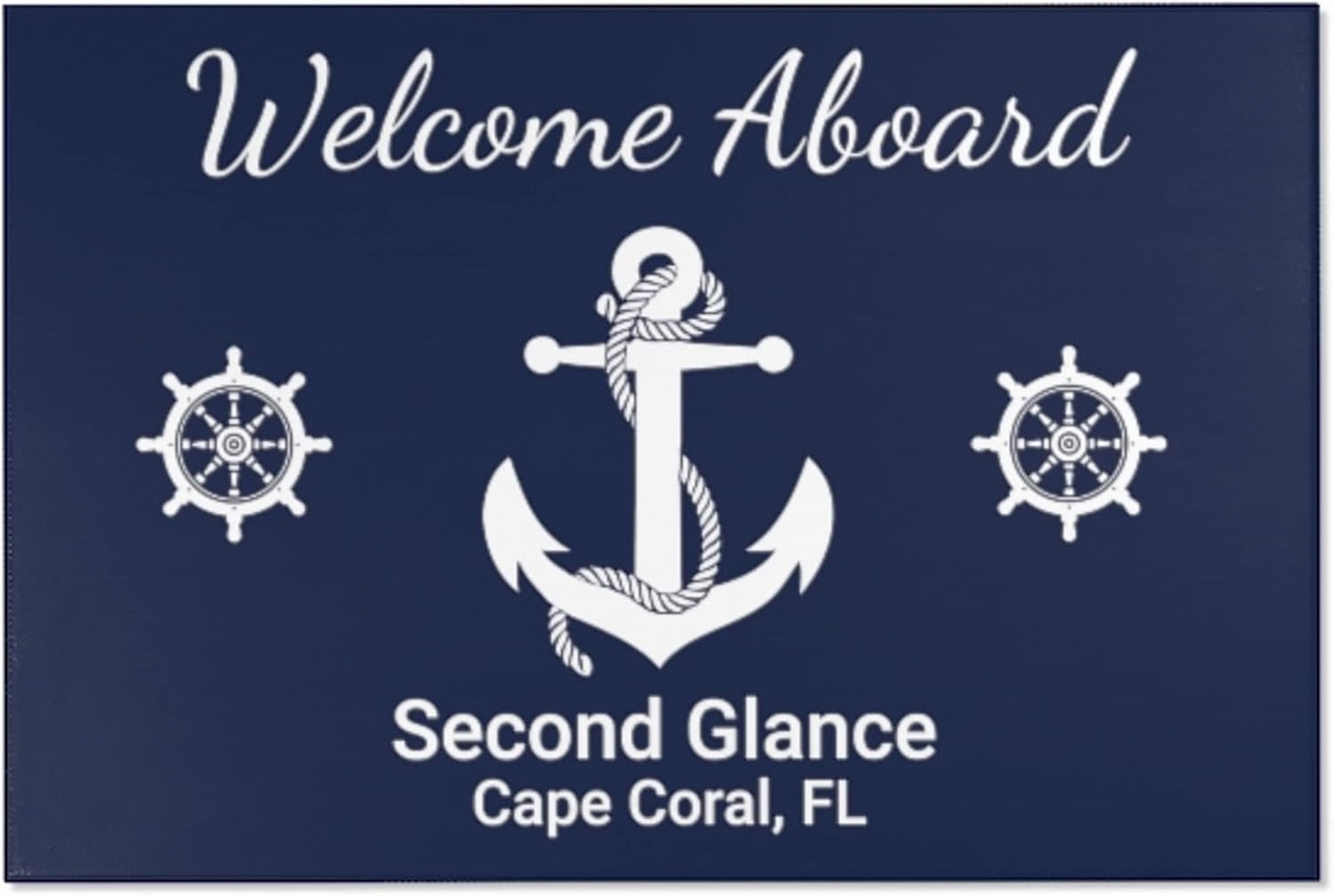 Custom Welcome Aboard Anchor Sailing Rug Gift, Personalized Boat Mat, Nautical Gift, Custom Coastal Decor, Maritime Boat Gifts, Lake Cabin Gifts (36 × 24), Navy