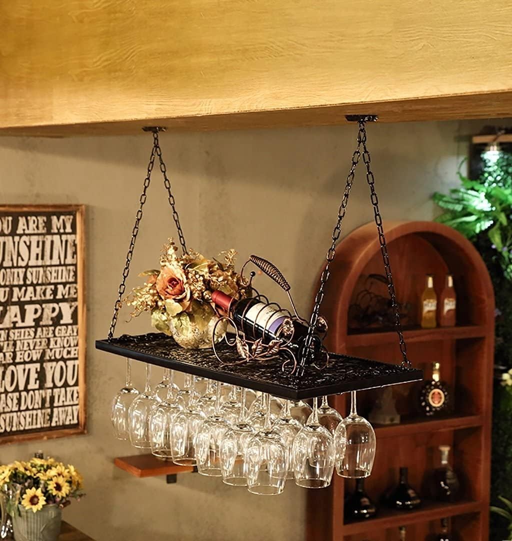 Wine Racks Wine Rack，Creative Bar Counter Wine Rack, Wall-Mounted Wine Rack, Glassware Rack, for Bars, Restaurants, Kitchens Goblet Rack (Color : Black, Size : 60cm)