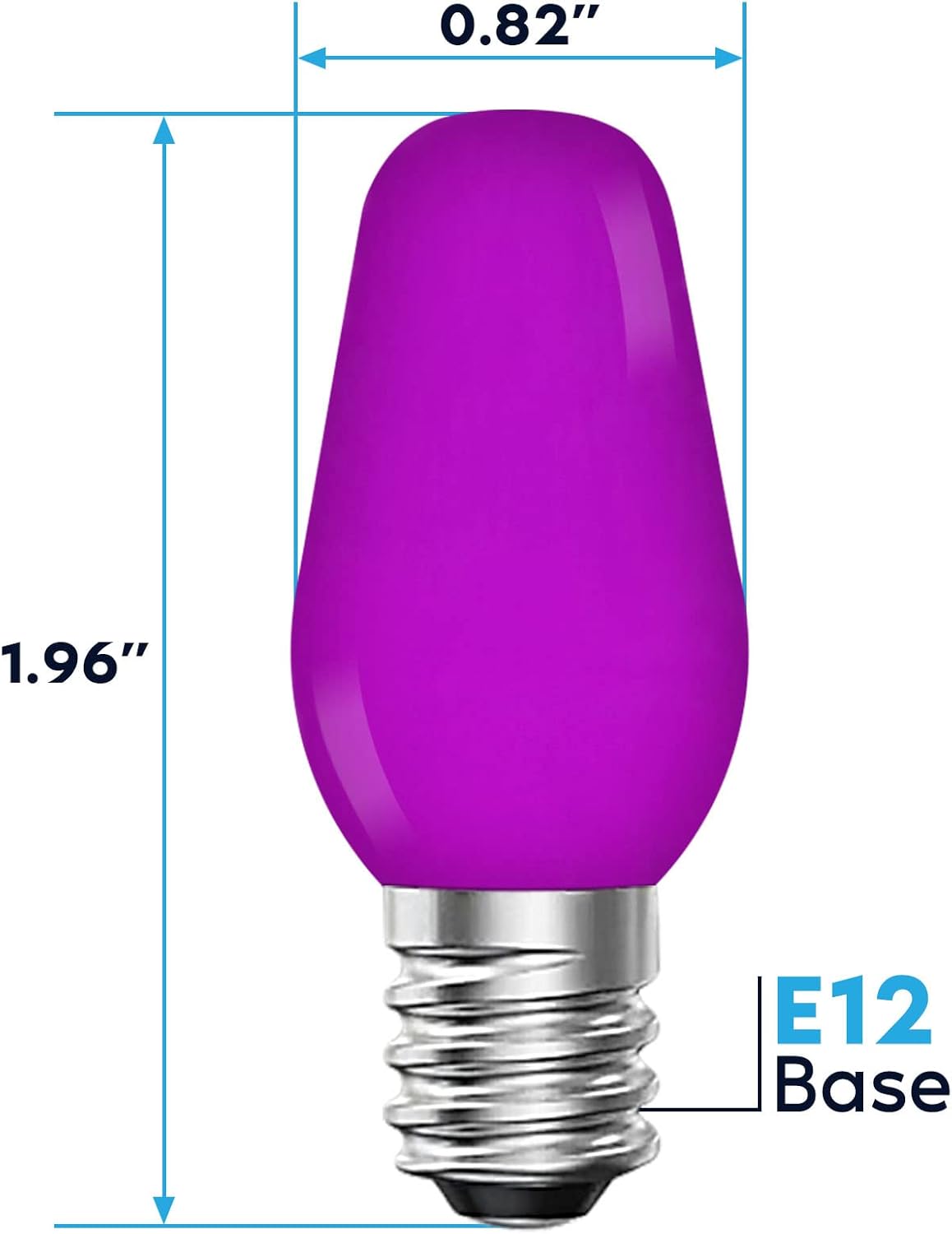 LUXRITE C7 LED Purple Replacement Light Bulbs for String Lights, 0.5W, Shatterproof Colored Candelabra Bulb, Enclosed Fixture Rated, UL, E12 Base, Indoor Outdoor, Halloween, Holiday, Party (6 Pack)
