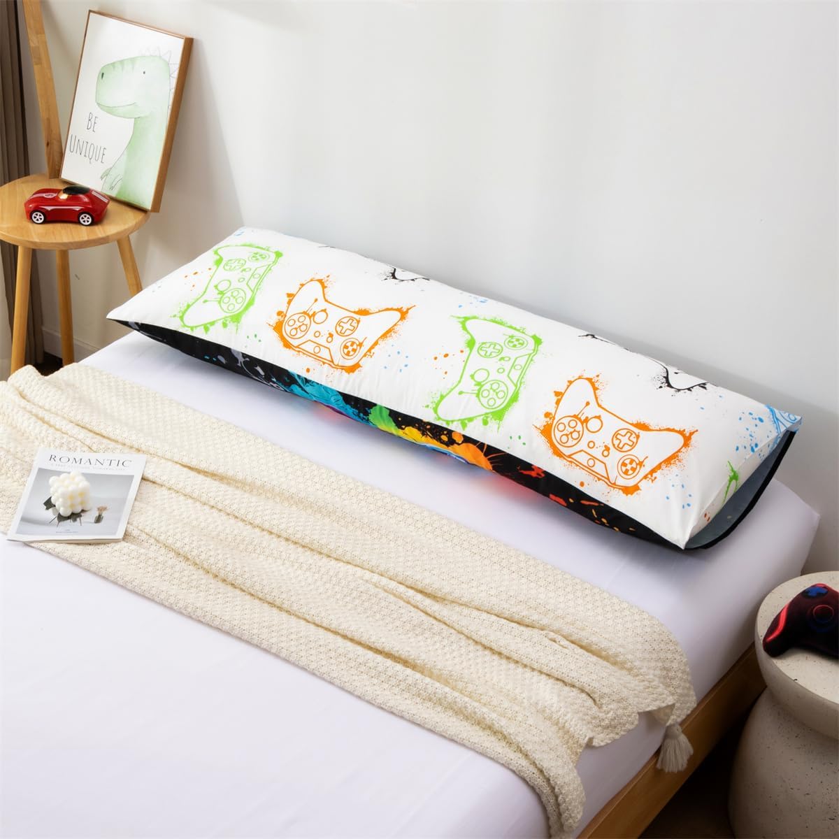 NTBED Tie Dye Gaming Body Pillow Cover Game Console Microfiber Gamer Bedding Pillowcase with Envelope Closure for Boys Kids Adults(20"x54",Multi) image 5
