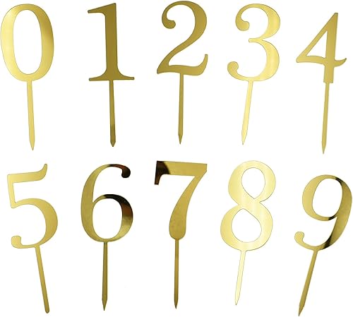 Número 0-9 para decoración de pasteles, 20 piezas de acrílico dorado brillante para decoración de tartas, fiesta de cumpleaños, boda, aniversario