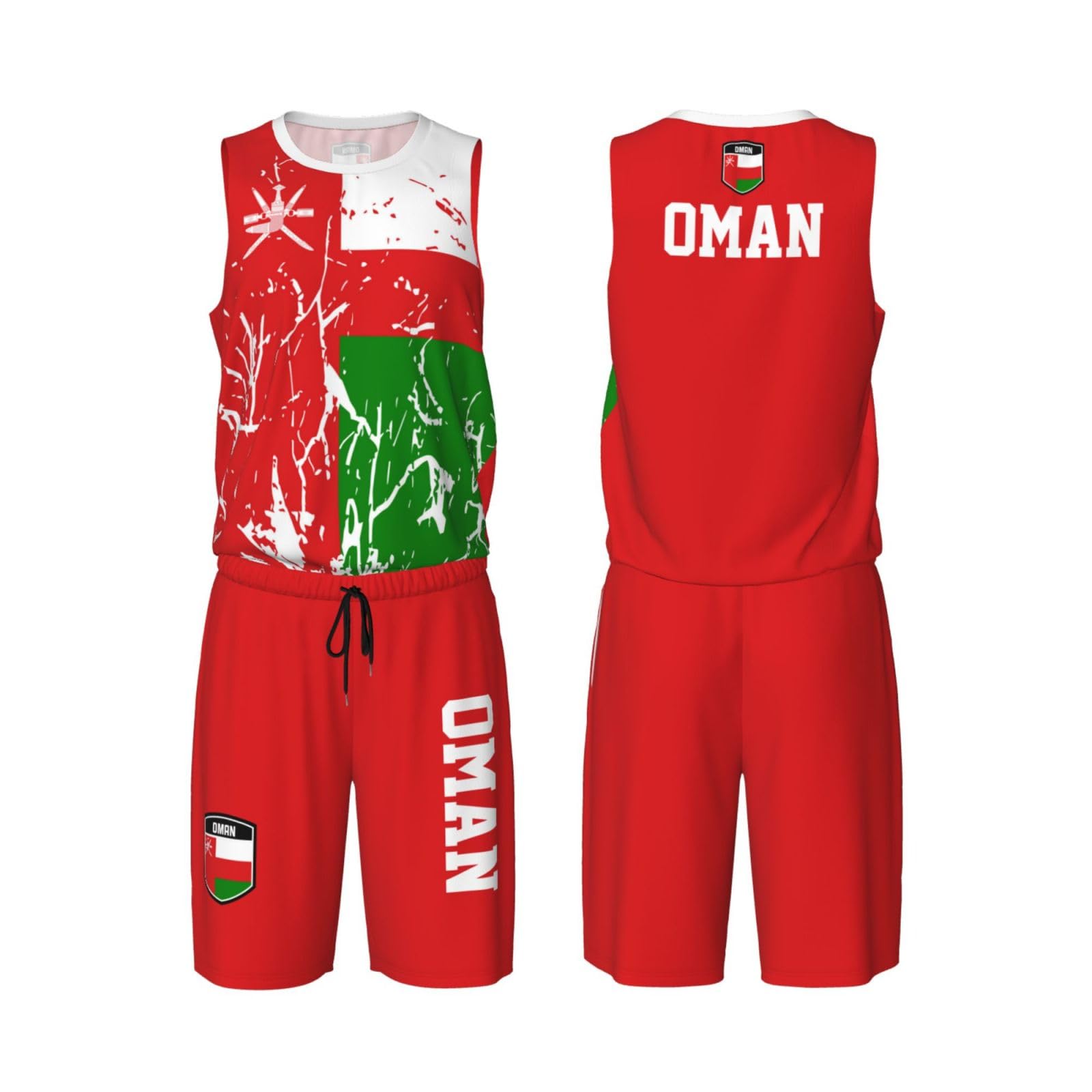 Oman Flag Grain (2) Basketball Jersey Uniform Suit for Men Women Adults Training Athletic Set