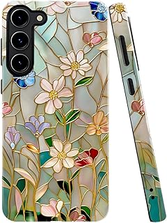Case for Samsung Galaxy S23 Plus,Stained Glass Bloom Flower Phone Case Drop Resistant Glossy 2 in 1 Solid Dual-Layer Cover for Girl Women