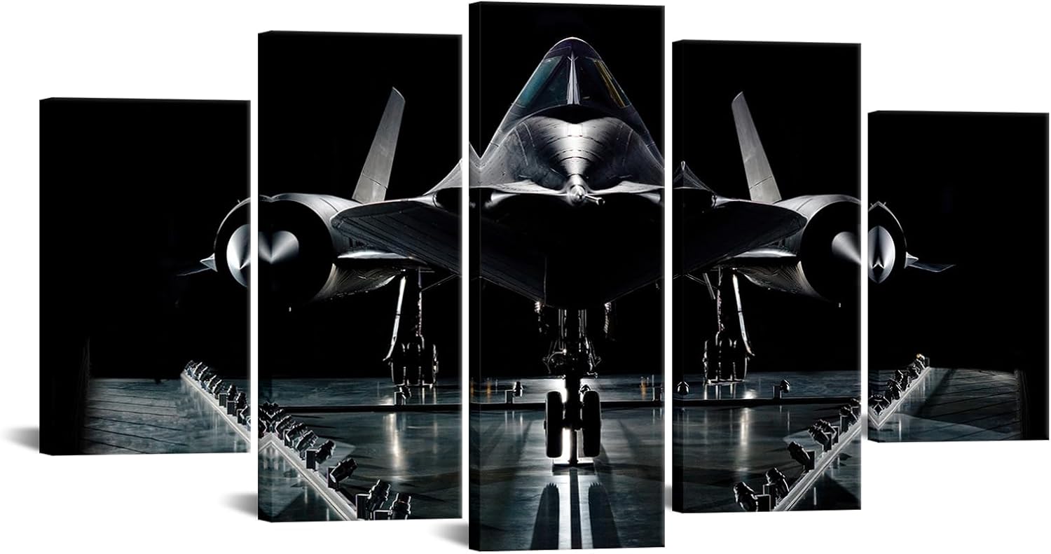 VVOVV Wall Decor - 5 piece Vintage Airplane Wall Art Painting Giclee Prints Military Reconnaissance Aircraft Pictures Moden Black Plane Model Poster Wall Paintings For Living Room Contemporary Artwork