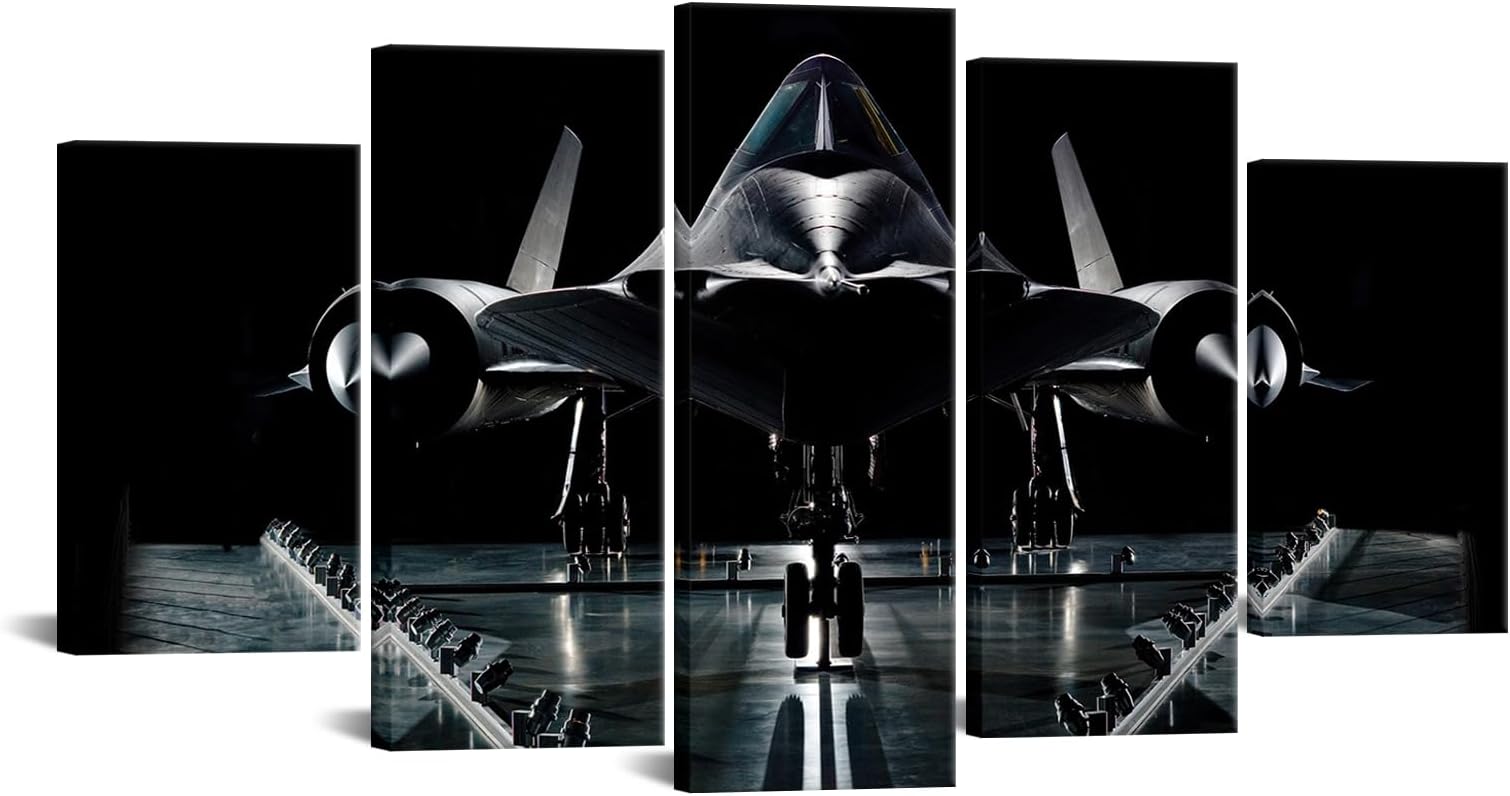 - 5 piece Vintage Airplane Wall Art Painting Giclee Prints Military Reconnaissance Aircraft Pictures Moden Black Plane Model Poster Wall Paintings For Living Room Contemporary Artwork